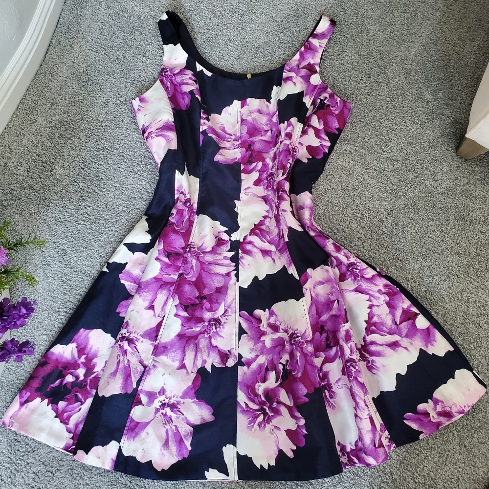 D B (Dress Barn) Floral Sleeveless Dress - Purple and Black SX 16